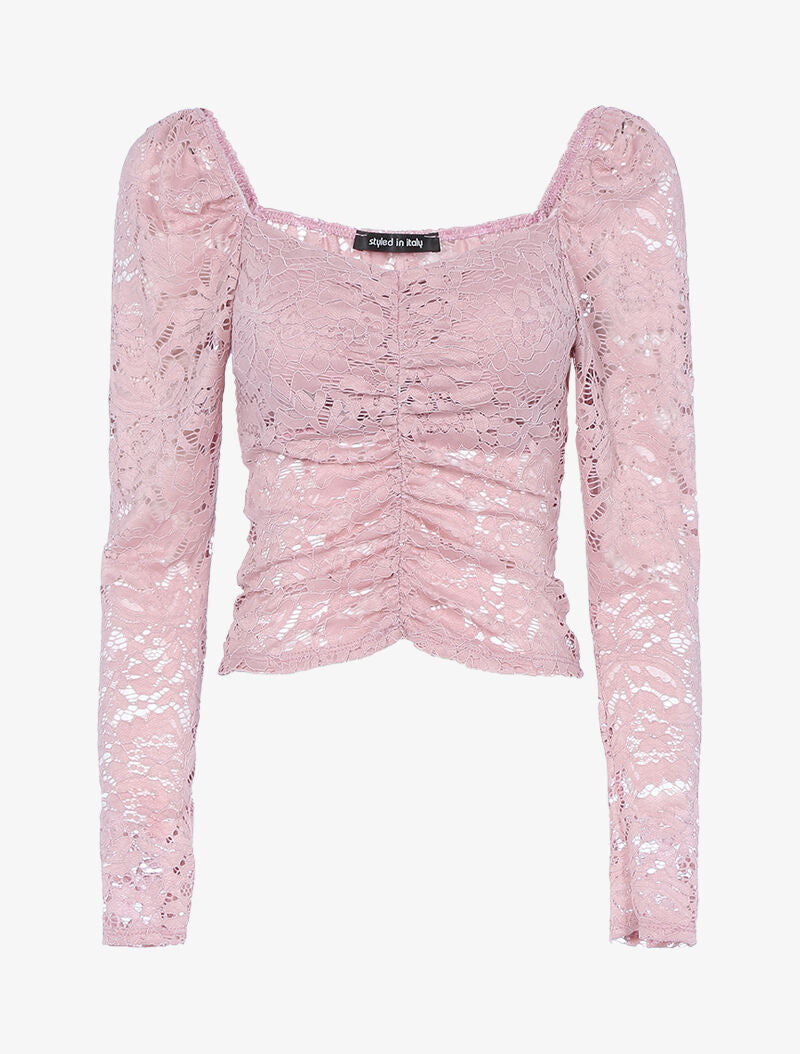 Crop top en dentelle - rose - 3