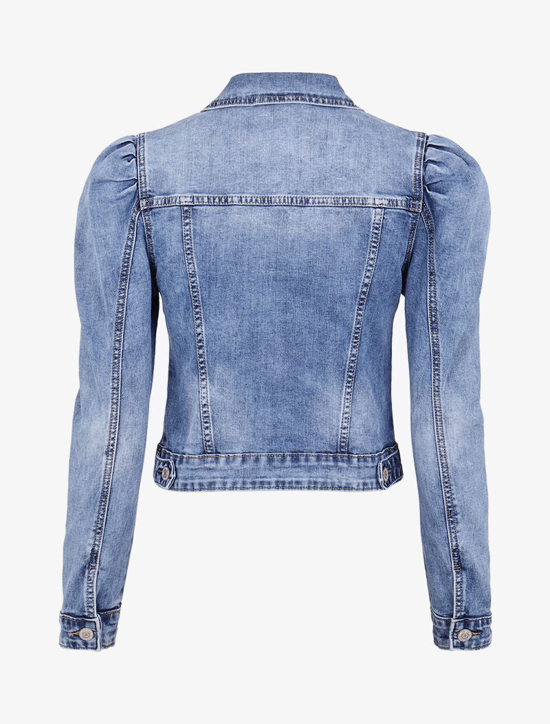 Veste courte en jean à manches gigots - bleu denim - 4