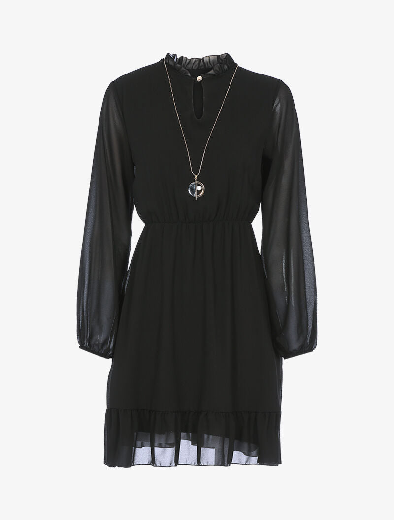 Tunique style robe en voile à encolure montante - noir - 3