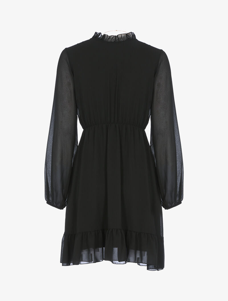 Tunique style robe en voile à encolure montante - noir - 2