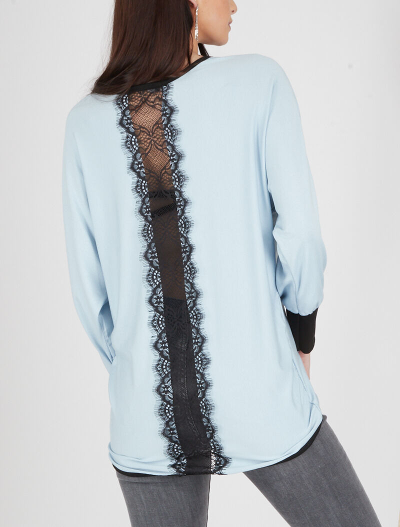Top asymétrique à bande dentelle - bleu ciel - 2
