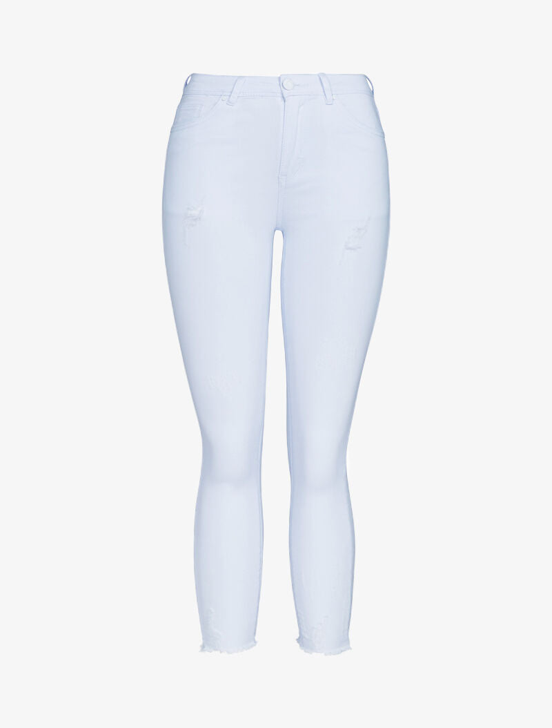 Jean 7/8 met slijtagedetails en rafelige randen - wit