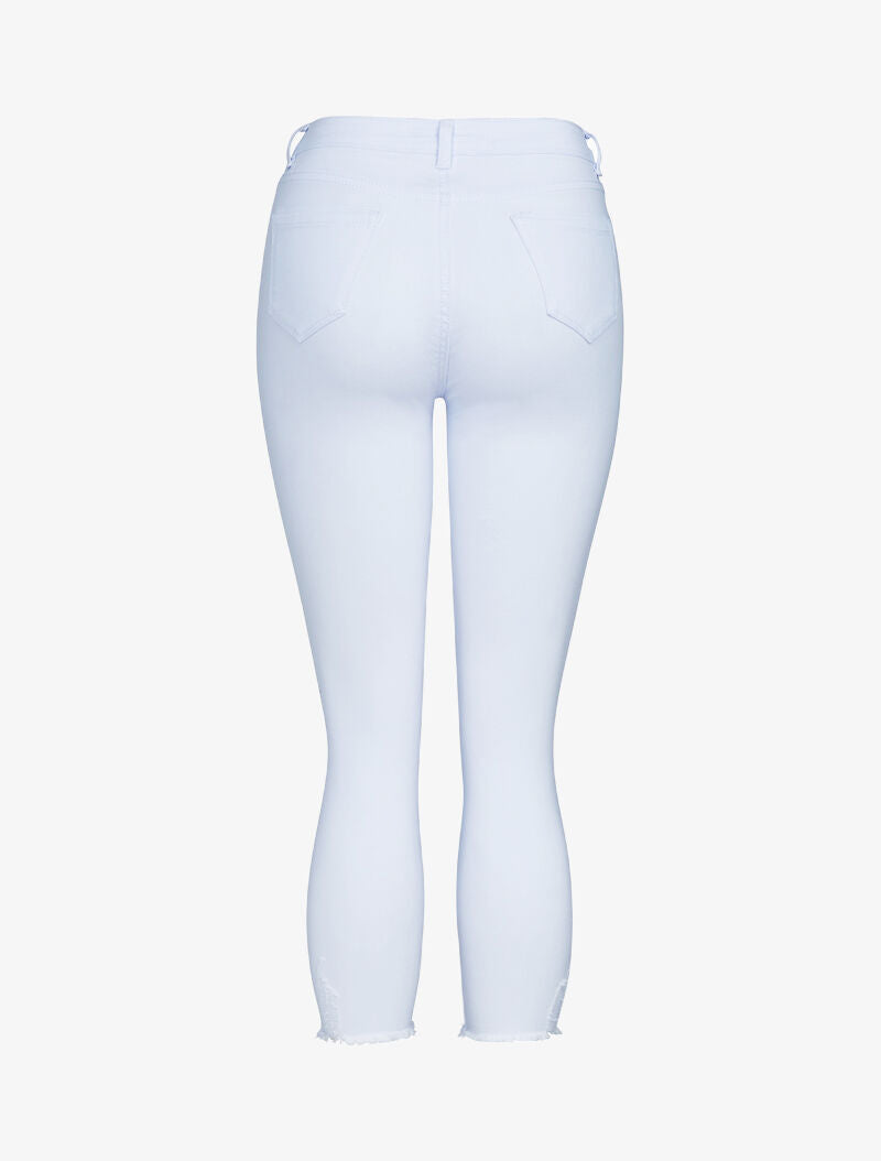 Jean 7/8 met slijtagedetails en rafelige randen - wit