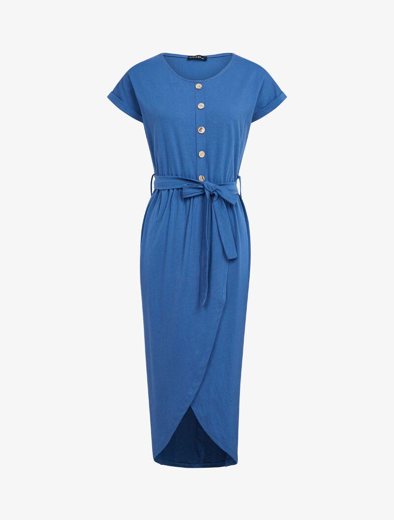 Robe portefeuille à boutonnière - bleu charrette - 2