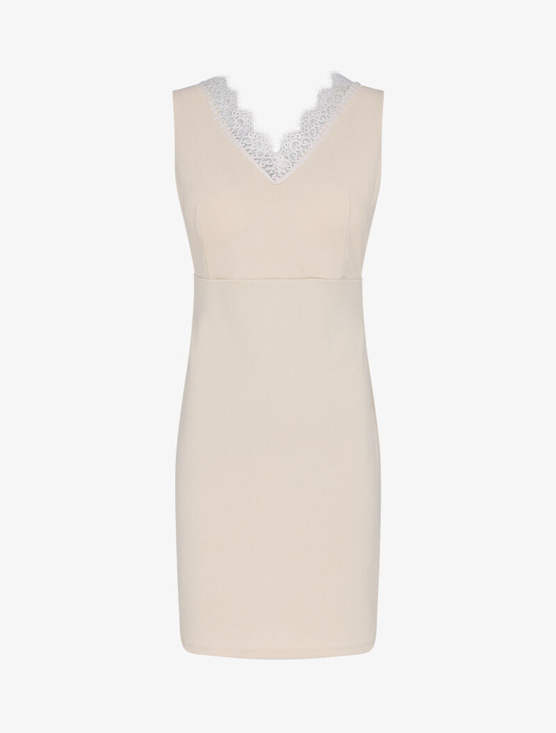 Robe moulante à détails dentelle - beige - 3
