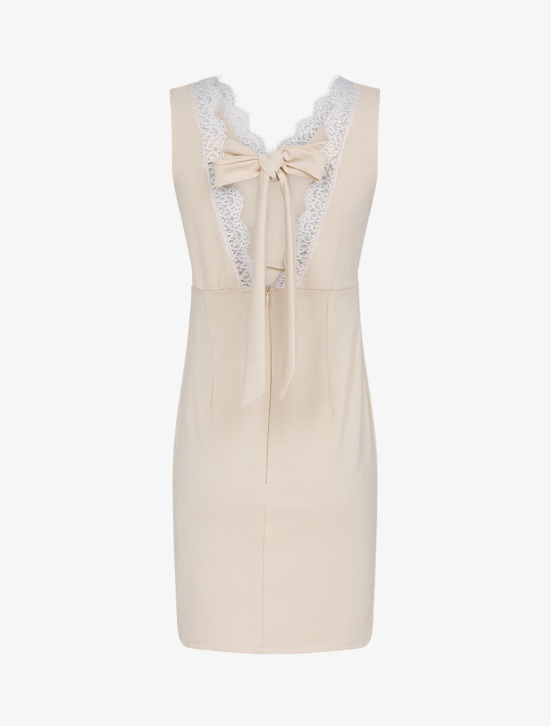 Robe moulante à détails dentelle - beige - 2