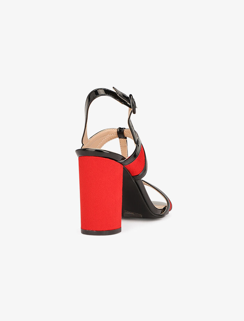 Sandales bimatière à bride en T - rouge/noir - 5