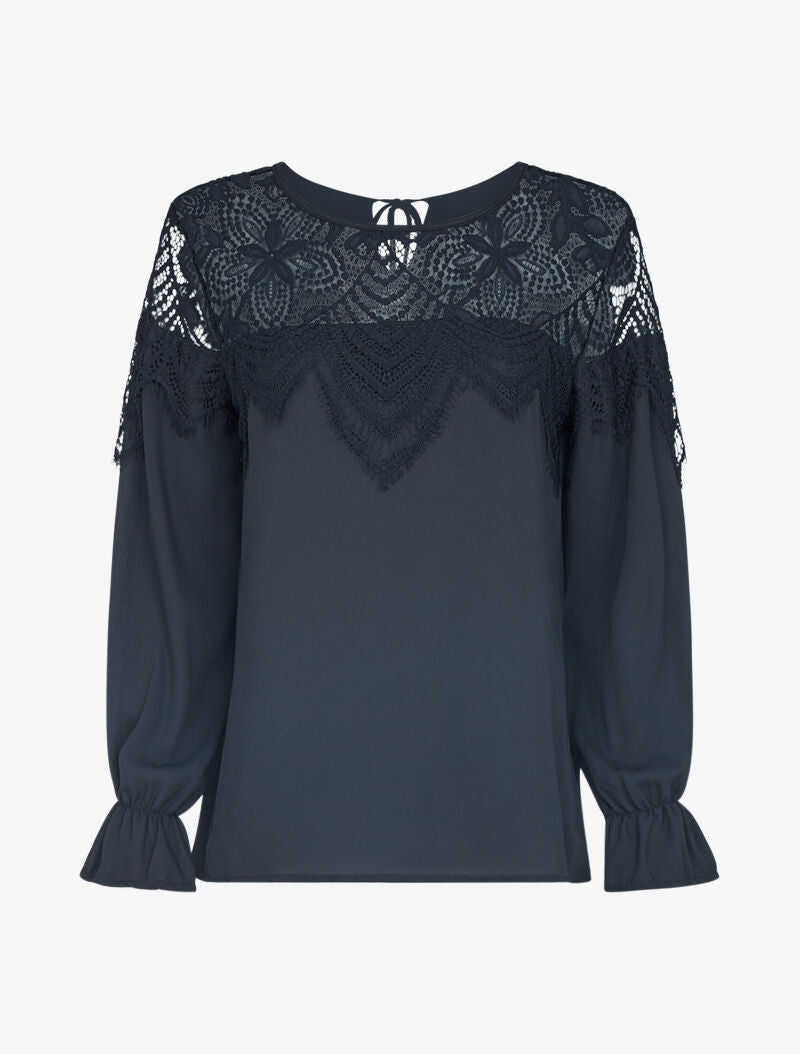 Blouse à empiècement dentelle - noir - 1