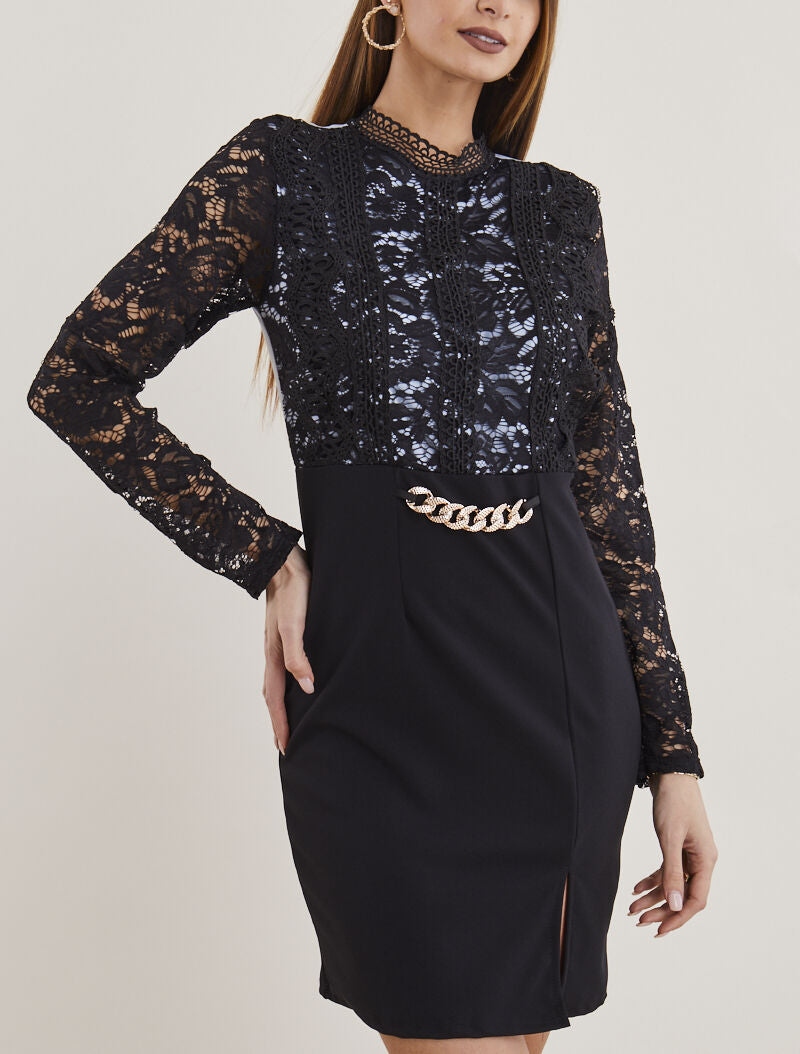 Robe à buste crochet et manches dentelle - bleu ciel - 3
