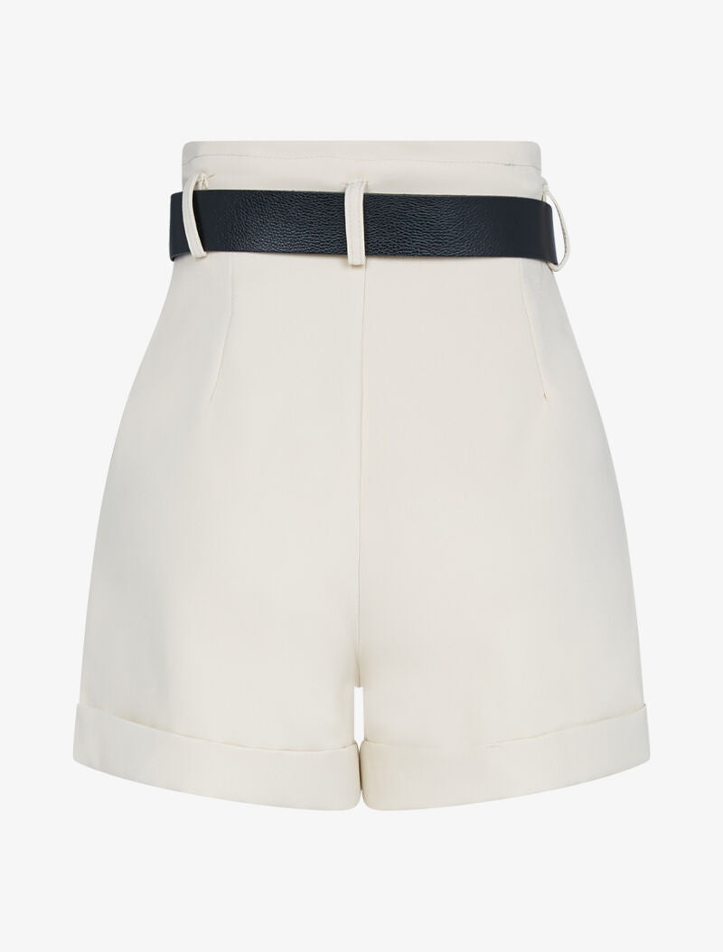 Short taille haute ceinturé - beige - 3