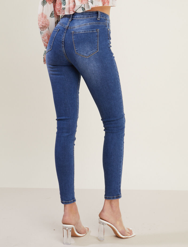 Jean taille haute à deux boutons - bleu denim - 2