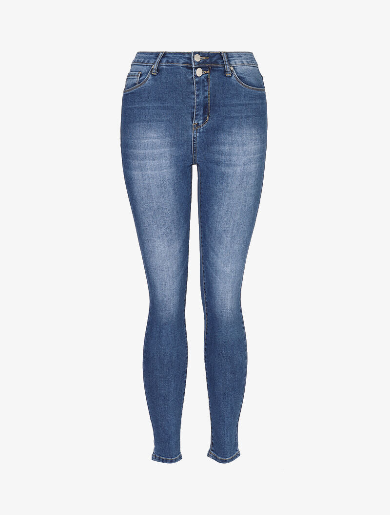 Jean taille haute à deux boutons - bleu denim - 3