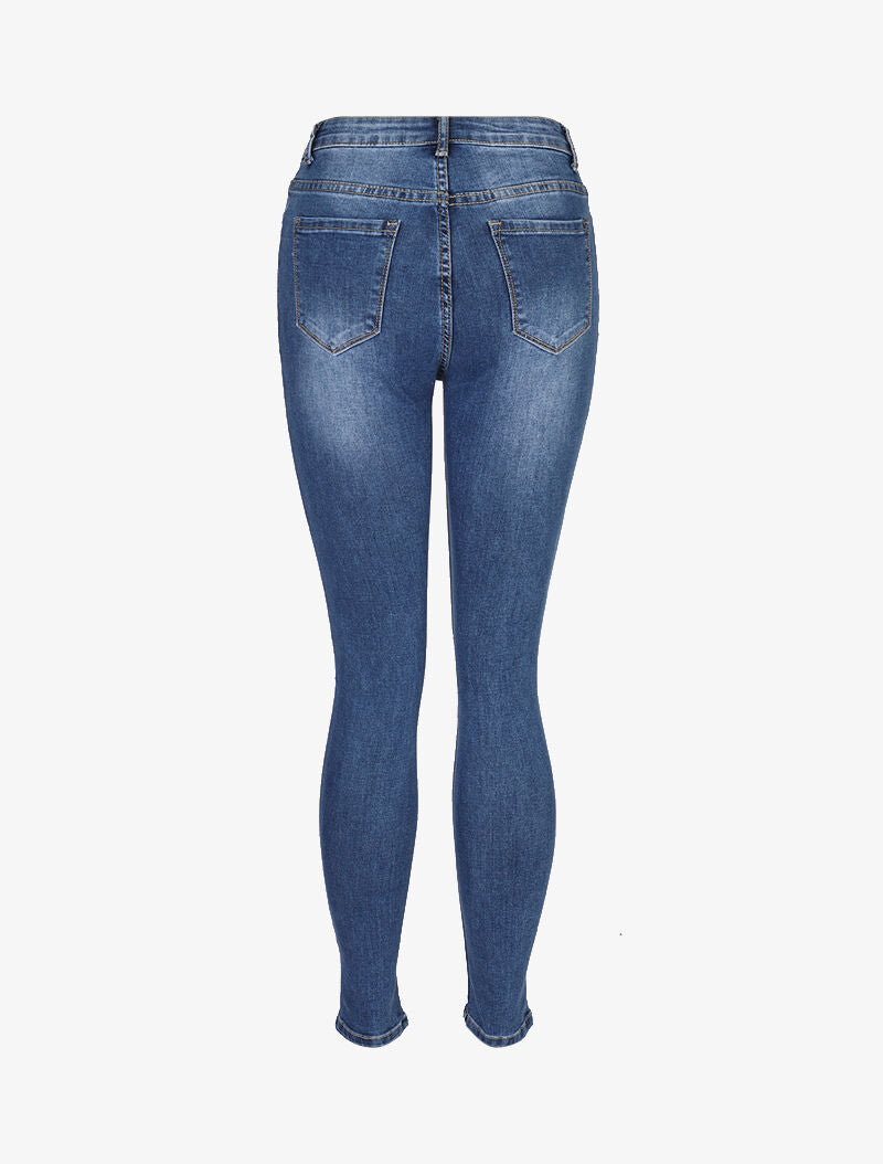 Jean taille haute à deux boutons - bleu denim - 4