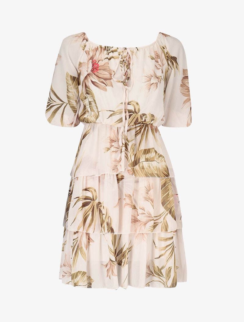 Robe volantée à imprimé floral - ecru - 3