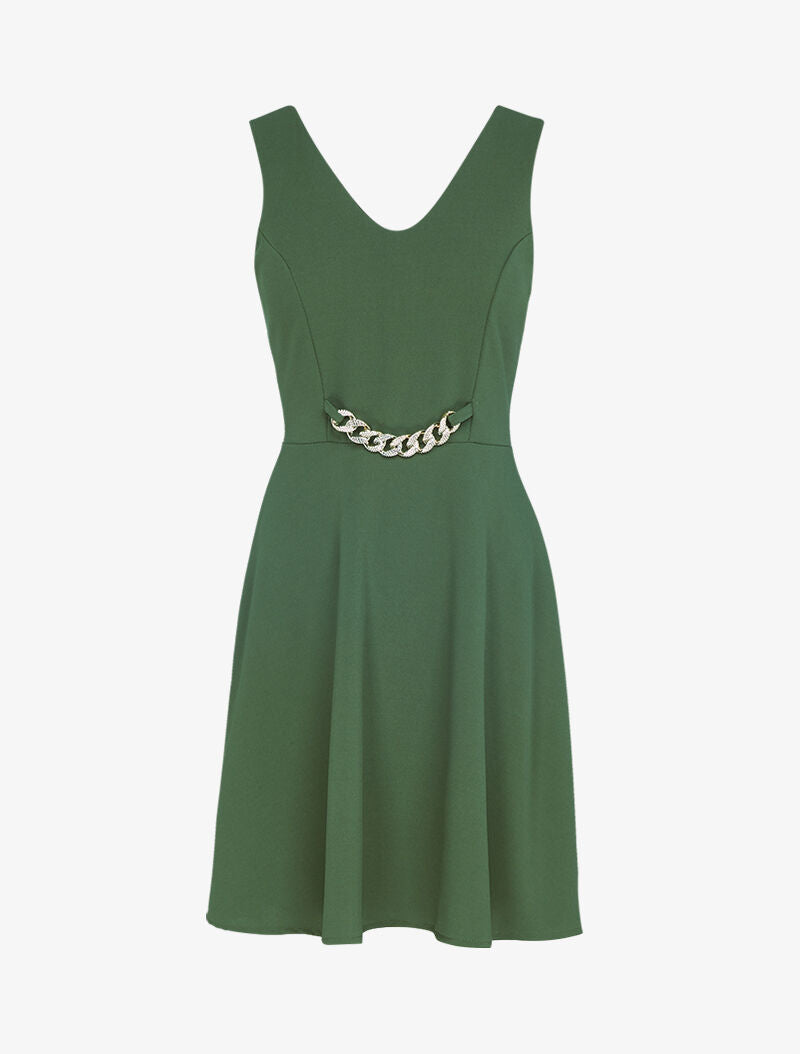 Robe patineuse à détail chaîne - kaki - 3