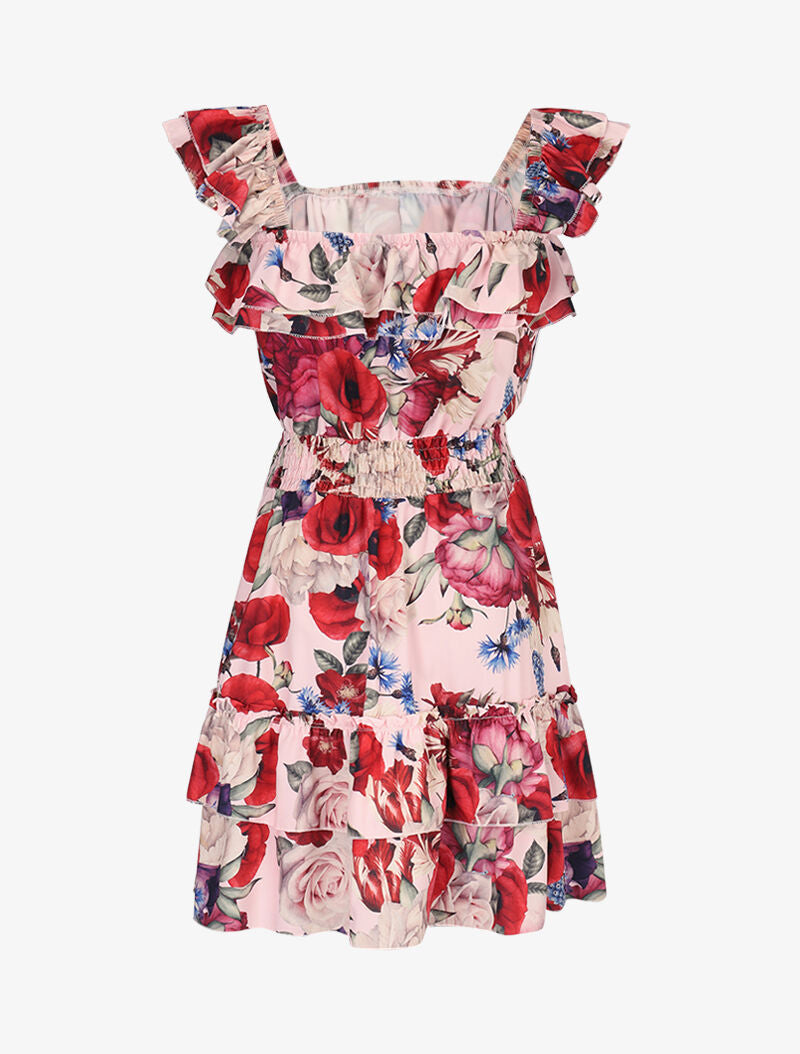 Robe fleurie à bretelles volantées - rose - 2