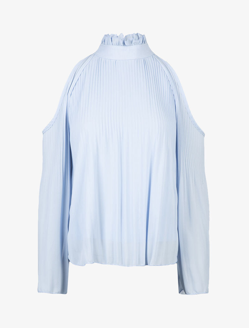 Top gaufré à épaules dénudées - bleu ciel - 1