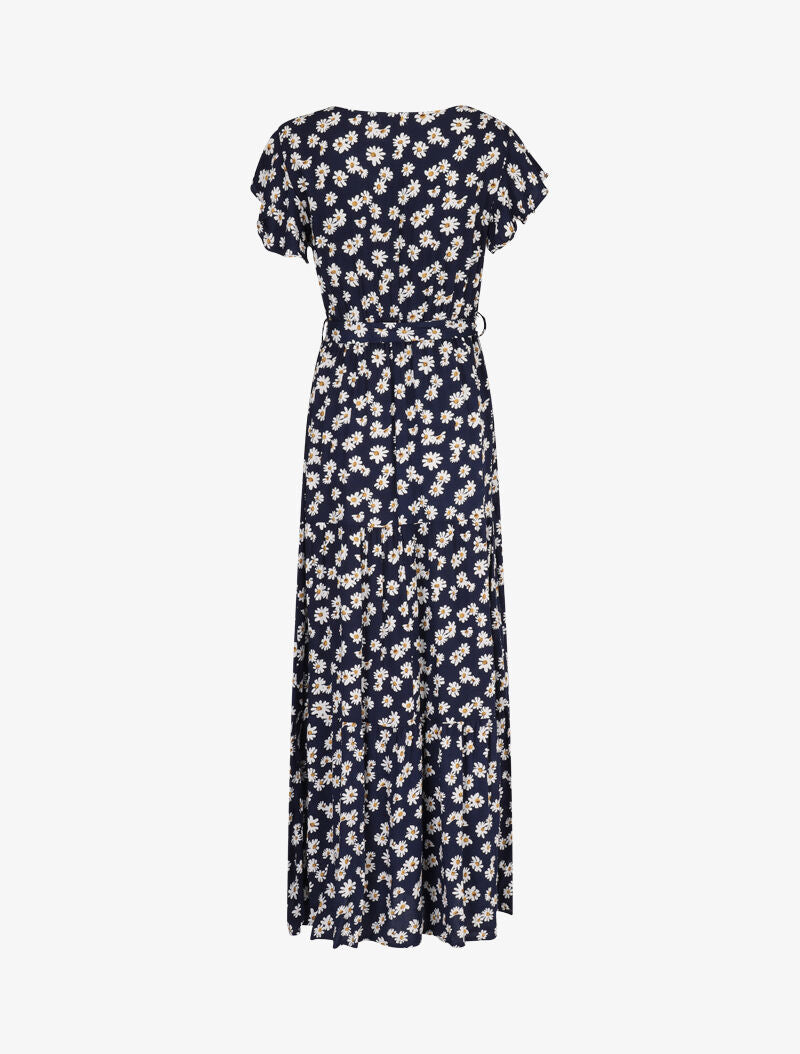 Robe à imprimé marguerites et emmanchures volantées - marine - 2