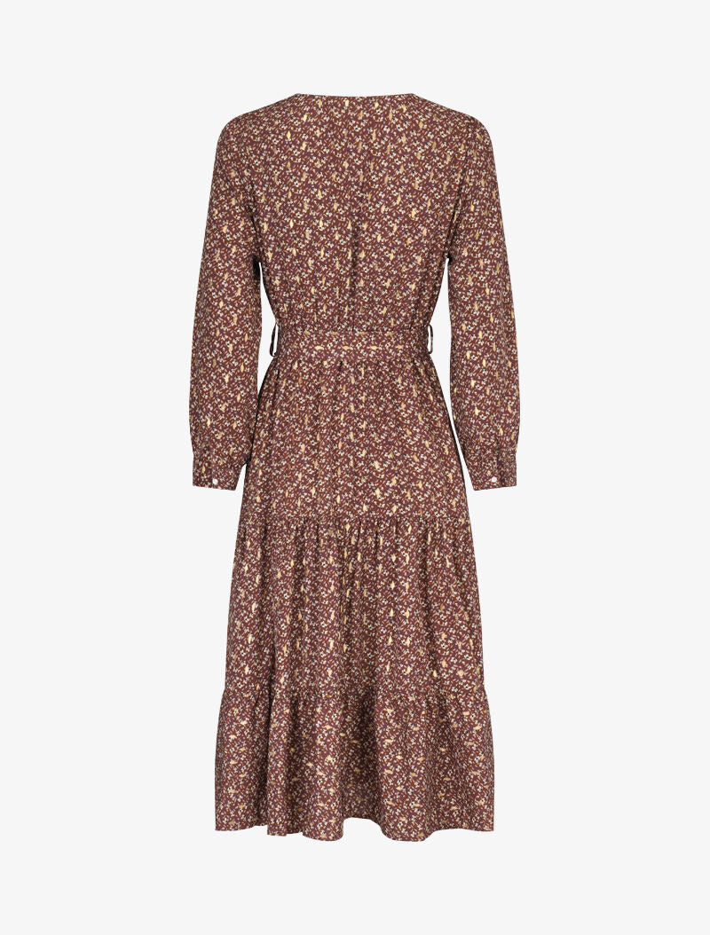 Robe longue imprimé fleurs lamées et manches ballon - marron - 2