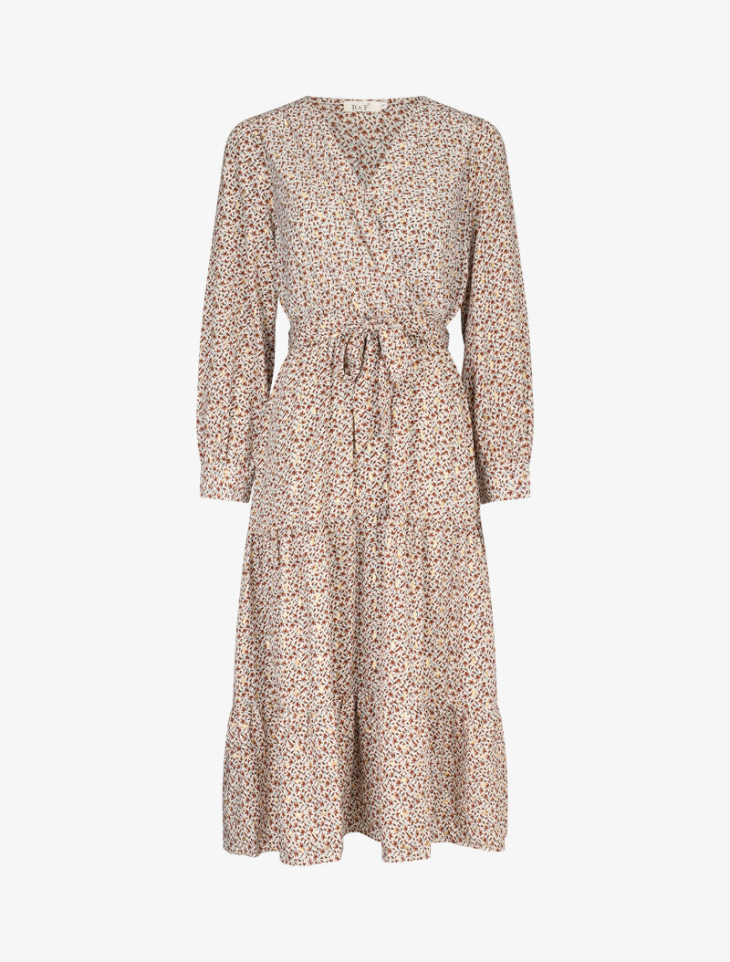 Robe longue imprimé fleurs lamées et manches ballon - beige - 3