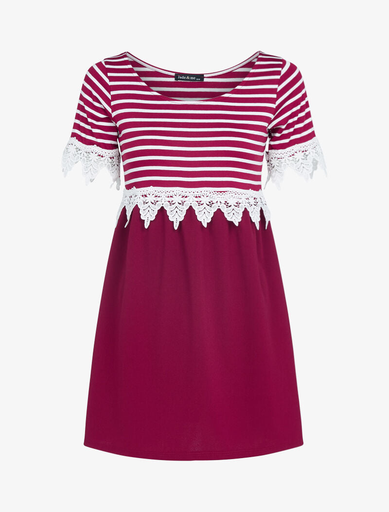 Robe rayée à détails crochet - bordeaux - 1