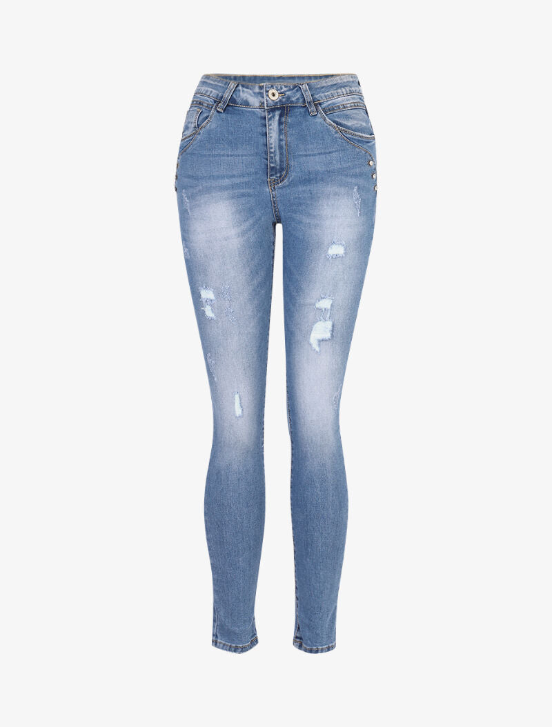 Jean à déchirures et strass - bleu denim - 3