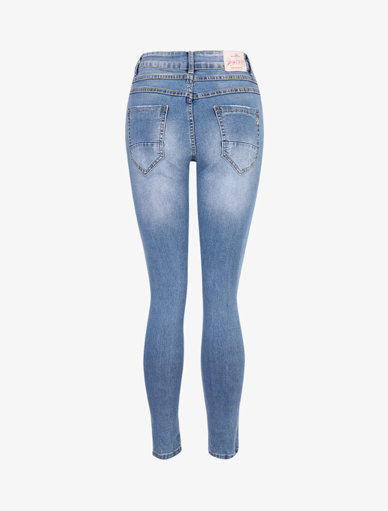 Jean à déchirures et strass - bleu denim - 4