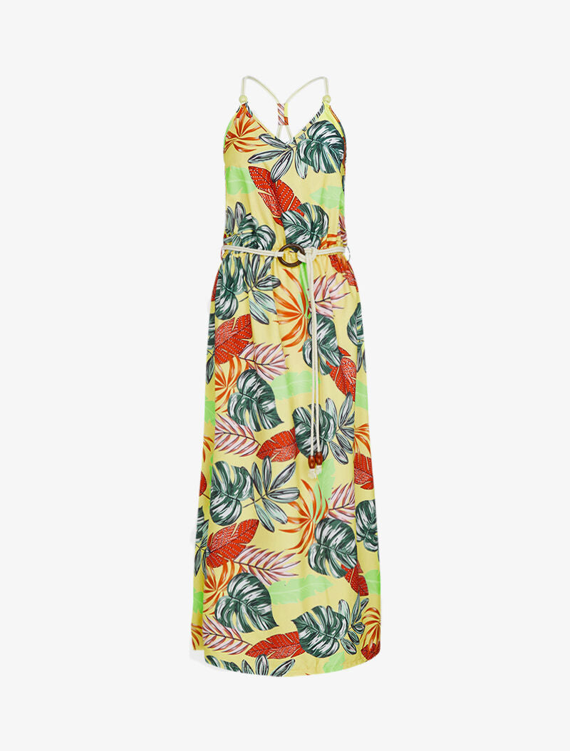 Robe longue à imprimé tropical - jaune - 5