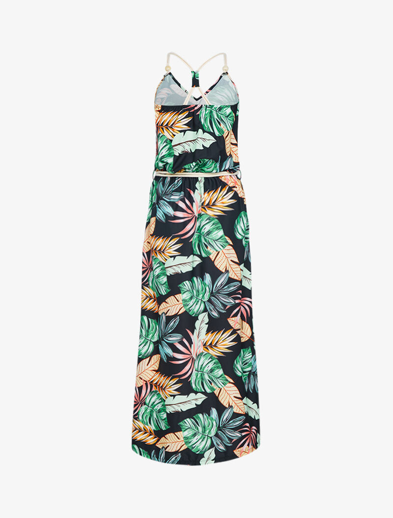 Robe longue à imprimé tropical - noir - 4