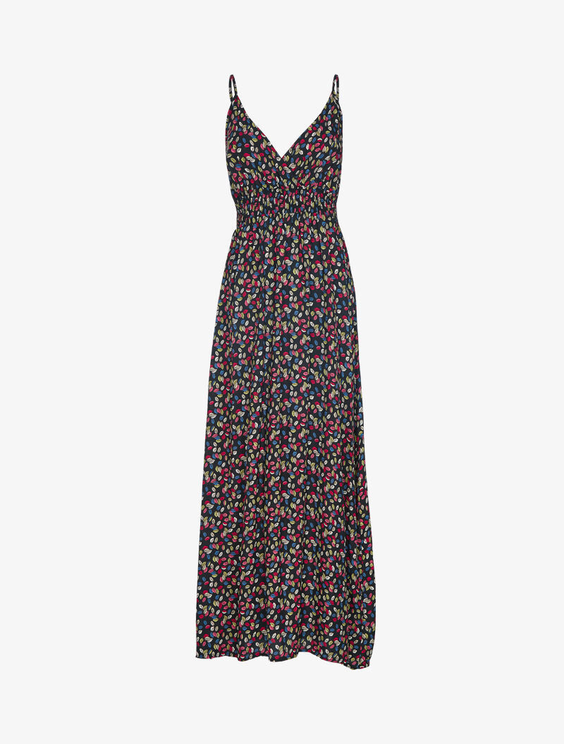 Robe à imprimé petites feuilles colorées - noir - 1