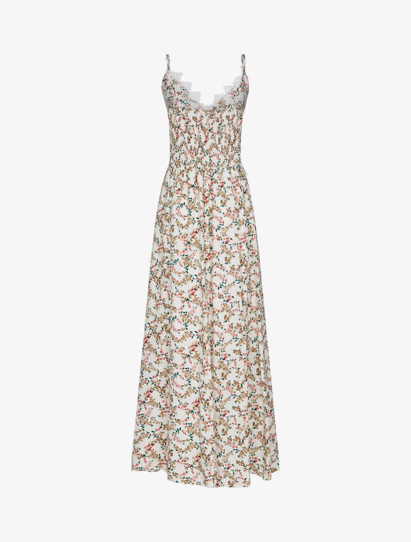 Robe fleurie à détails crochet - beige - 2