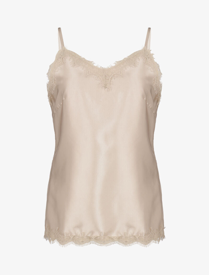 Débardeur satiné à bords dentelle - beige - 3