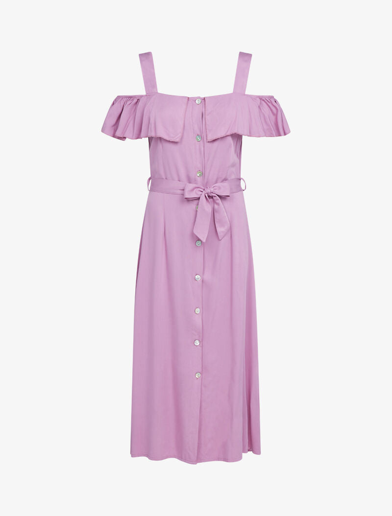 Robe longue à épaules dénudées - rose foncé - 1