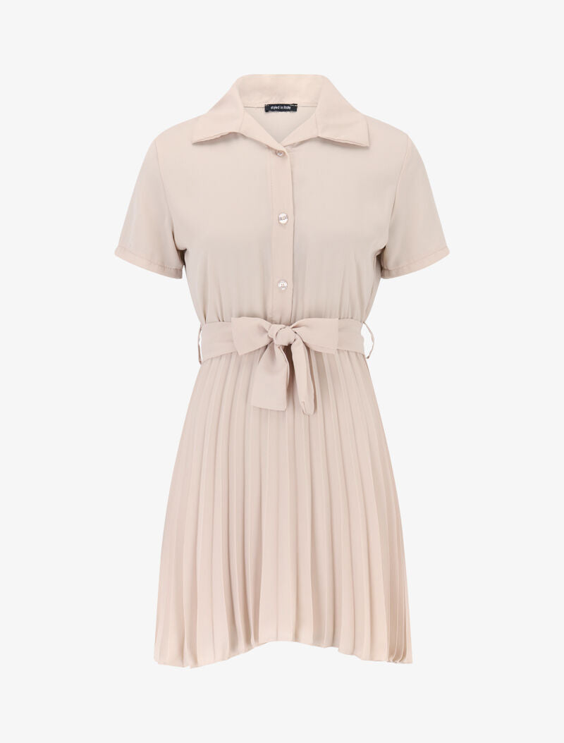 Robe chemise à bas gaufré - beige - 2