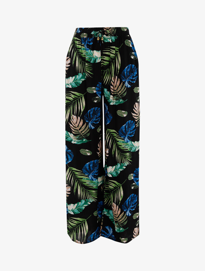 Pantalon ample à imprimé tropical - noir - 1