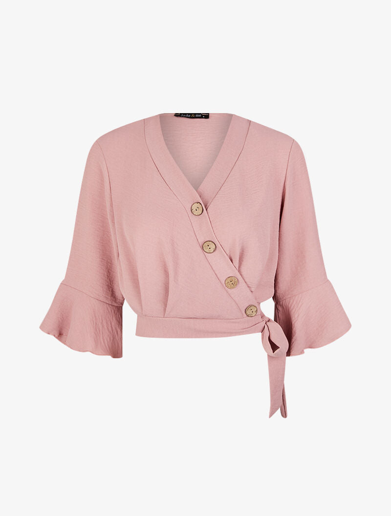 Blouse courte cache coeur à nouer - rose - 1