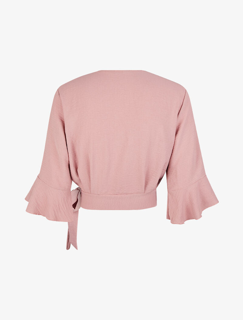 Blouse courte cache coeur à nouer - rose - 2