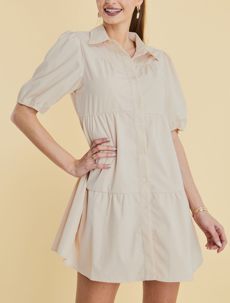 Robe trapèze boutonnée - beige - 4