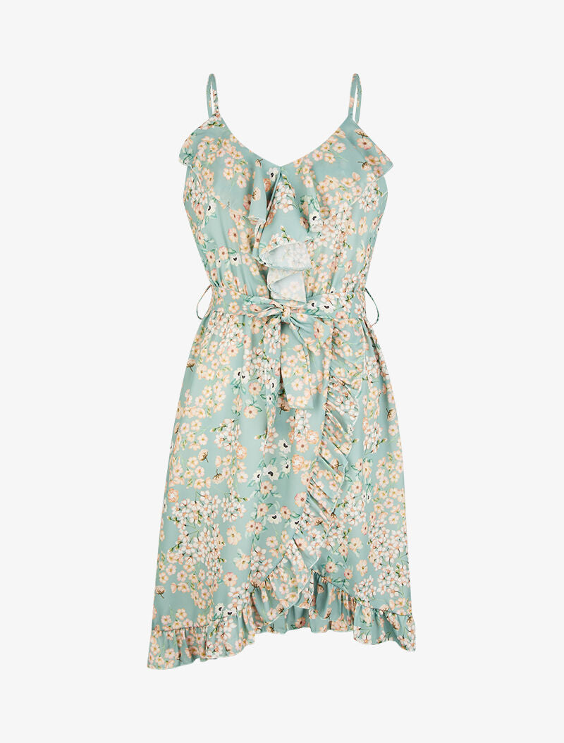 Robe volantée fleurie - vert menthe - 3