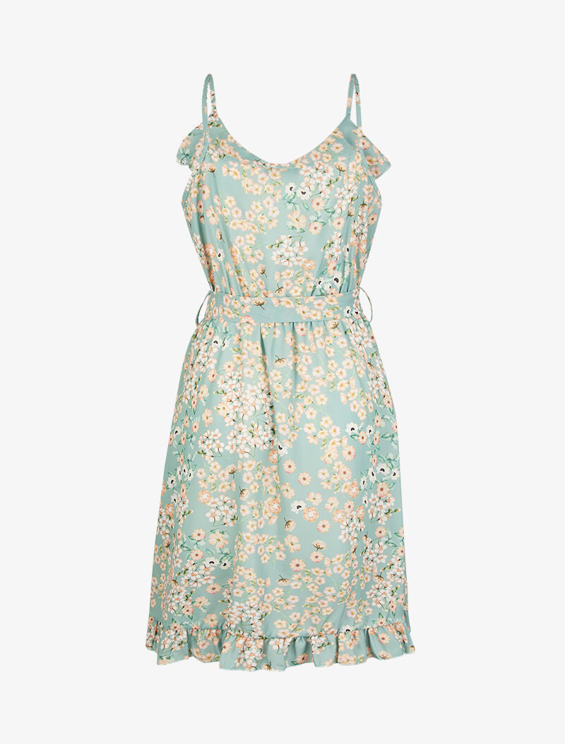 Robe volantée fleurie - vert menthe - 2