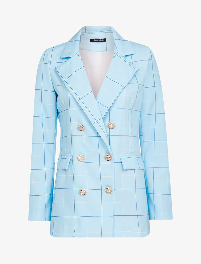 Blazer long à grands carreaux - bleu ciel - 2