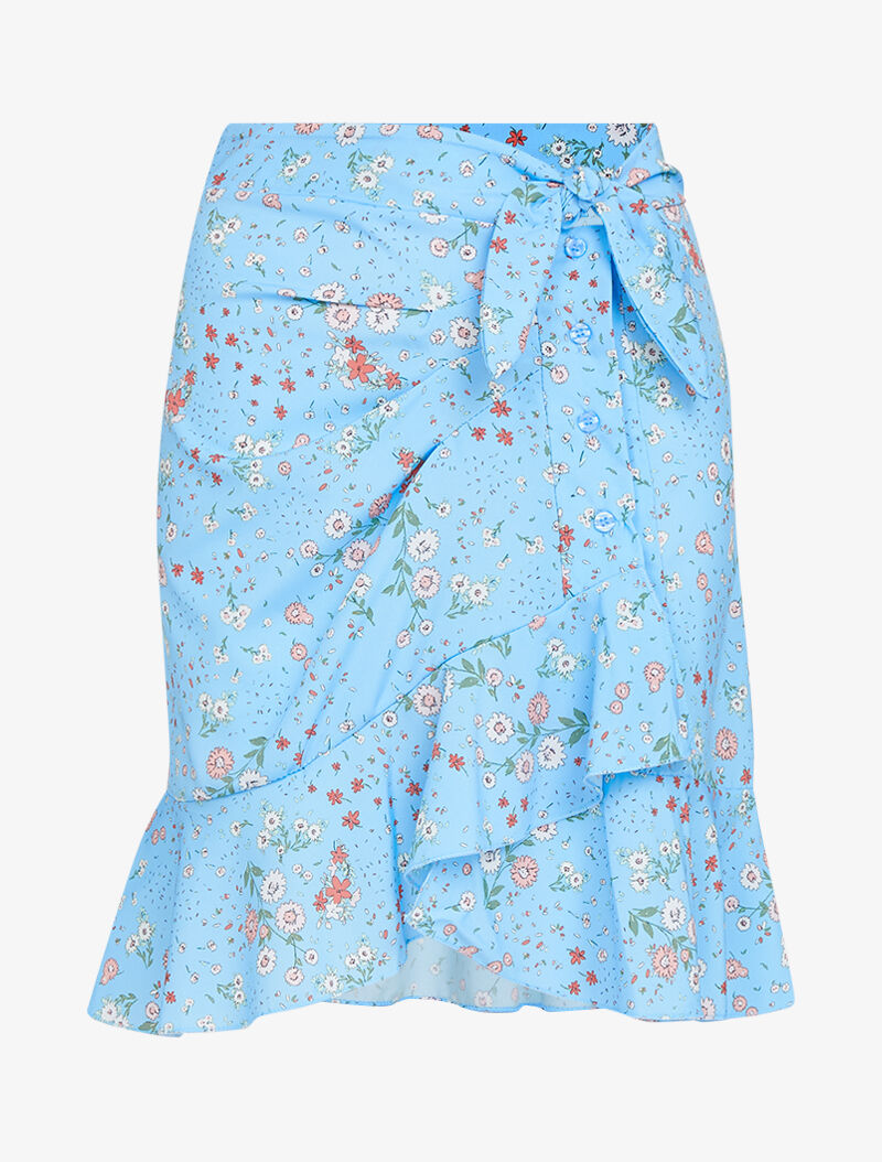 Jupe fleurie style portefeuille - bleu - 2