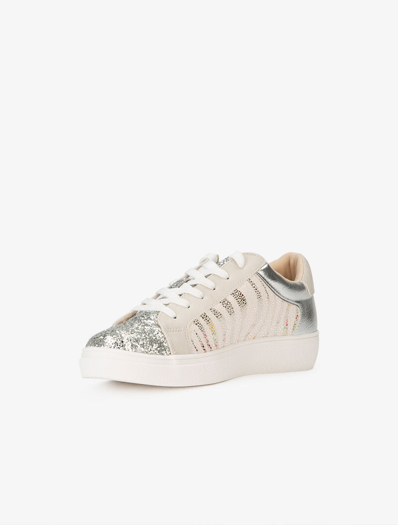 Sneakers à zébrures brillantes et paillettes - argent - 3