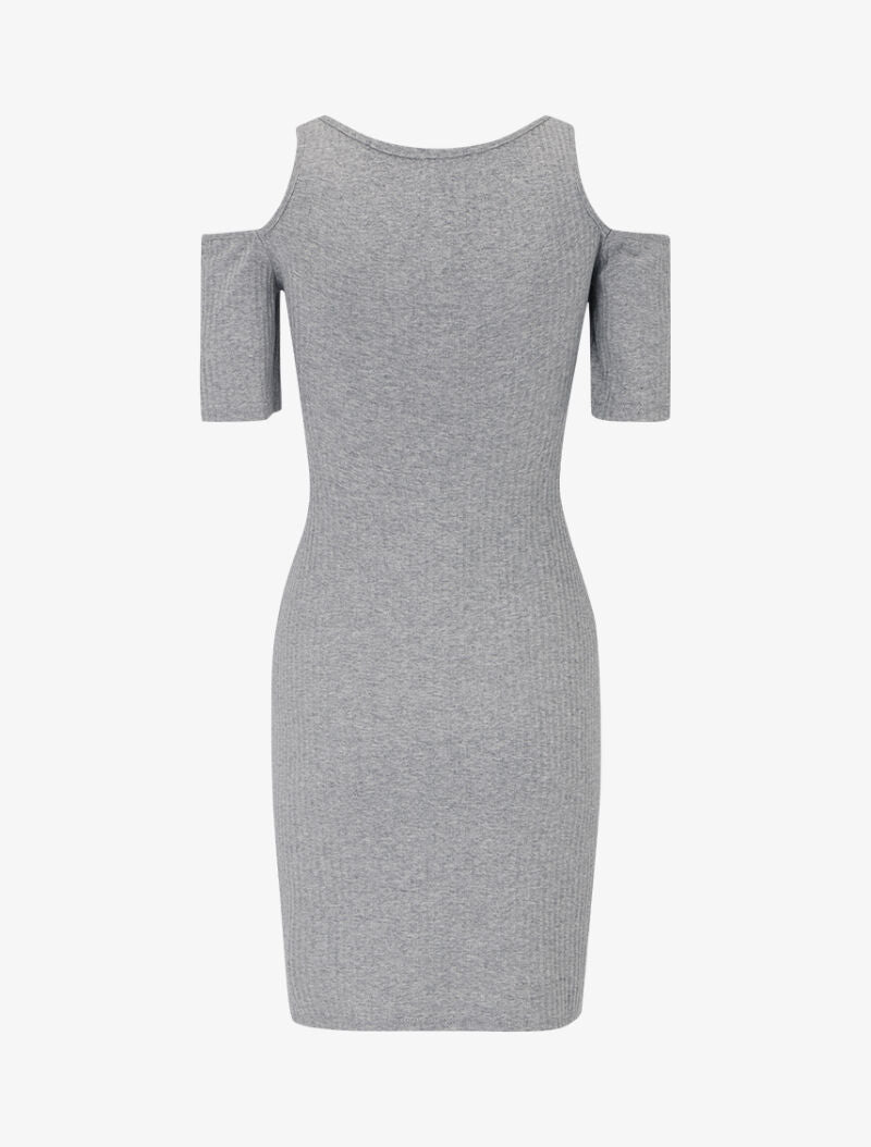 Robe côtelée à épaules nues - gris clair - 2