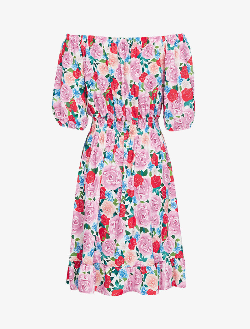 Robe imprimée à col bardot - ecru - 3