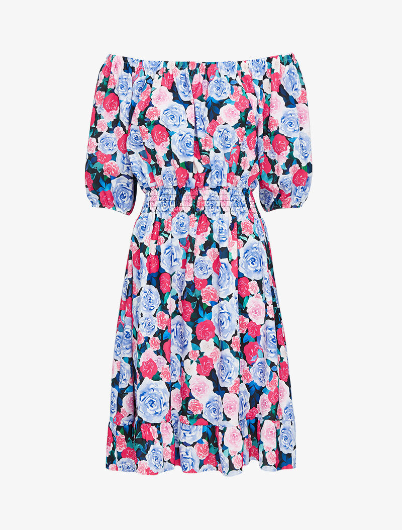 Robe imprimée à col bardot - noir - 1