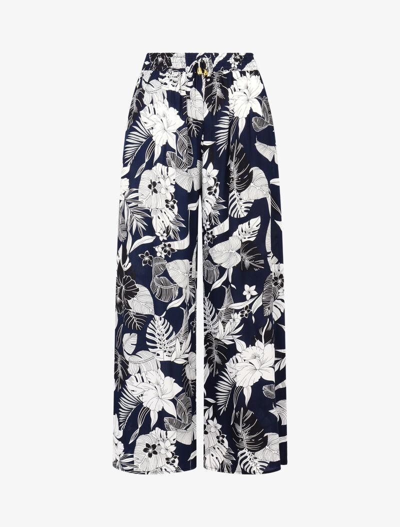 Pantalon fluide à imprimé fleurs tropicales unies - marine - 3