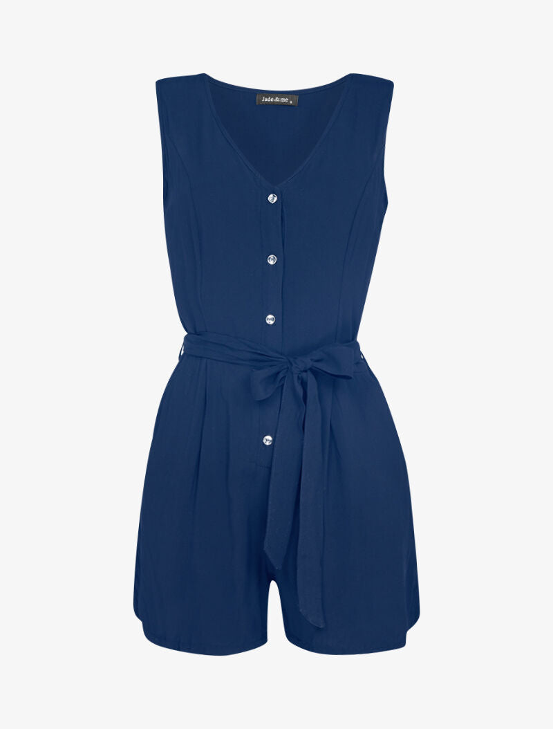 Combishort fluide à boutonnière argentée - marine - 1