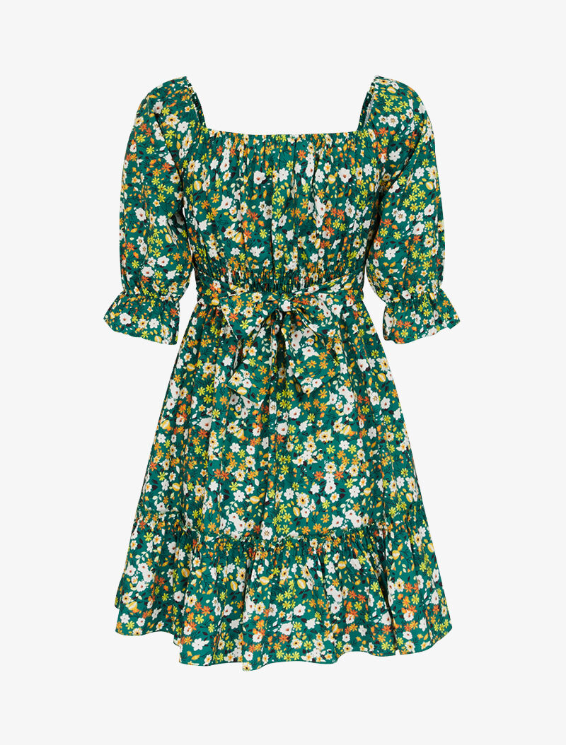 Robe fleurie à poitrine soulignée - vert - 2