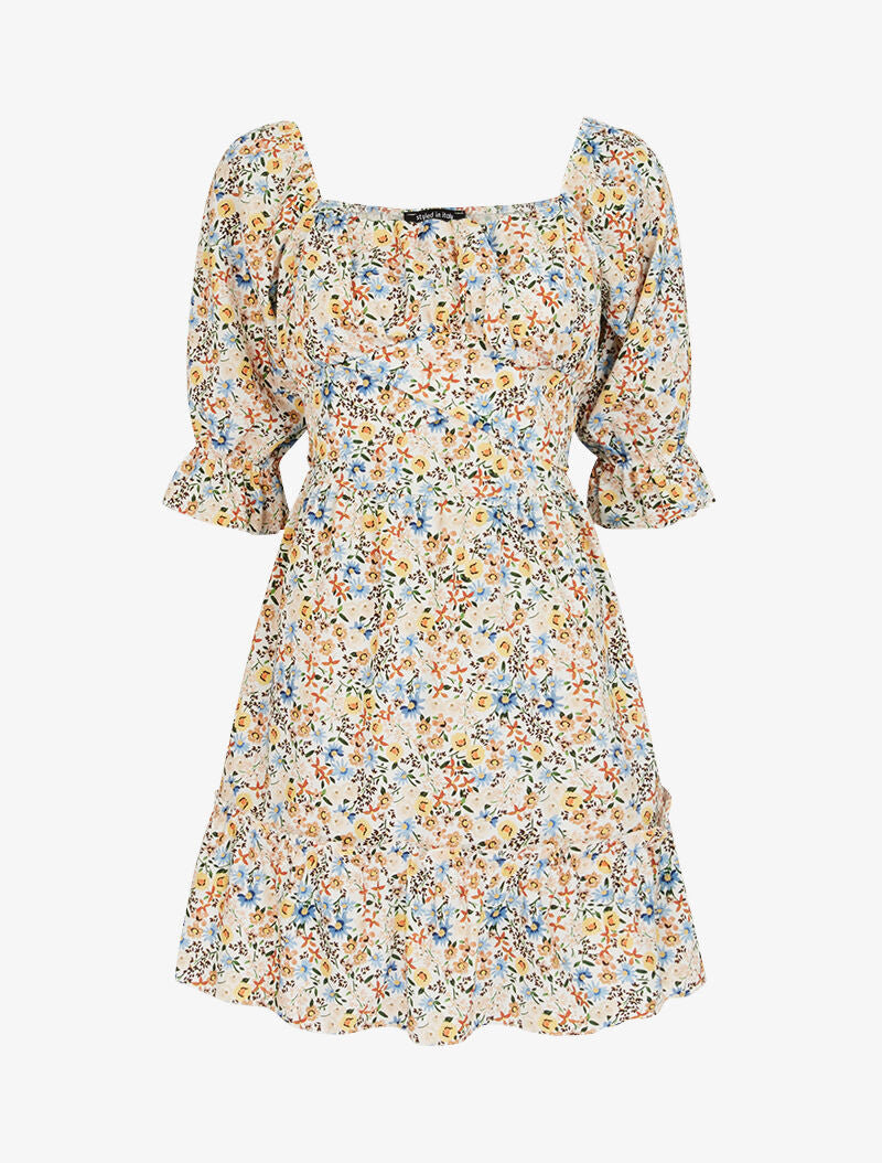 Robe fleurie à poitrine soulignée - ecru - 3